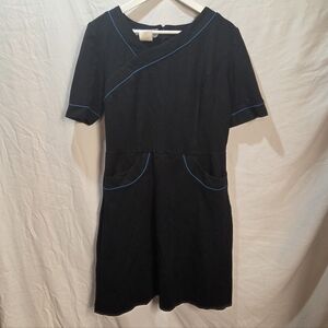 Linden Grey Black Dress With Blue Edging And Asymmetrical Neckline Size 10